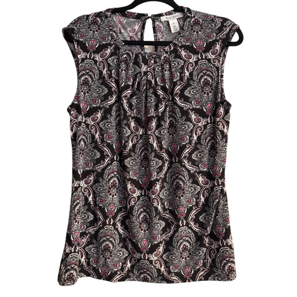White House‎ Black Market Paisley Keyhole Neck Sleeveless Blouse Women M